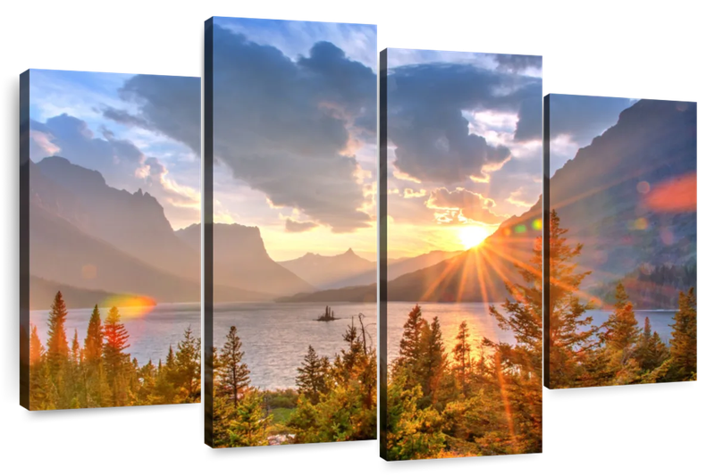 Canvas Art - Saint Mary Lake 4 Piece Canvas Wall Art For Living Bedroom
