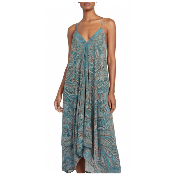 SKA Maxi Florida Viscose Dress - Teal/Orange/Gold