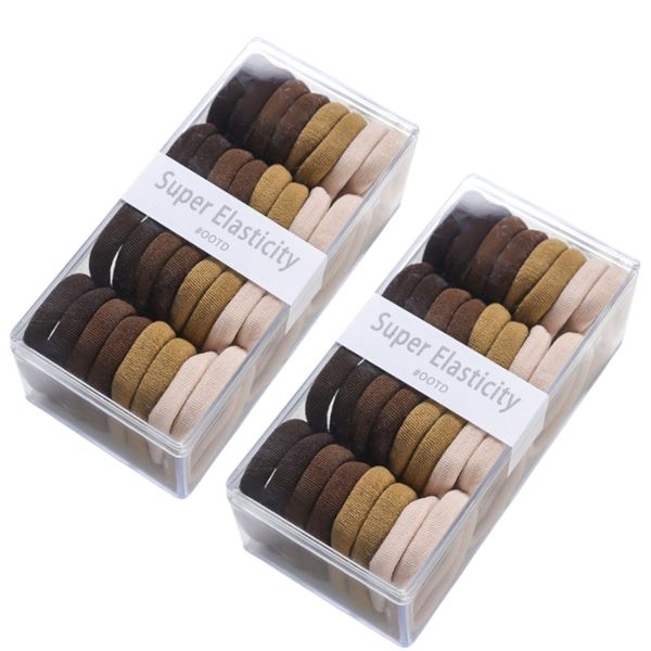 64 Piece Boxed Seamless Hair Bands Set - Brown