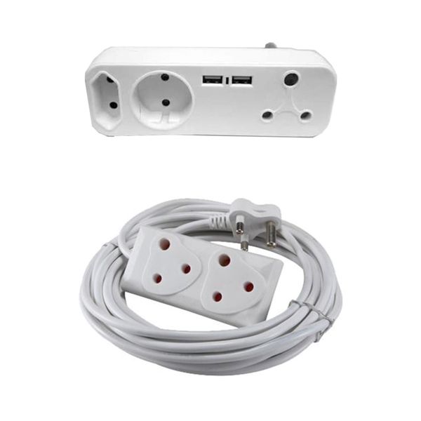 20m Extension Cord and 3 Way Adapter with USB Charger