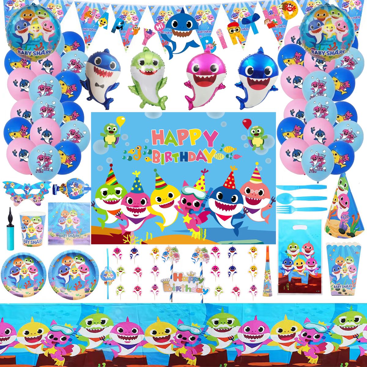 Baby Shark Birthday Party Decorations Supplies Pack of 205 Pieces ...