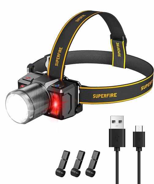 Led Headlamp,2000 Lumen Super Bright headlamp Rechargeable,Zoomable