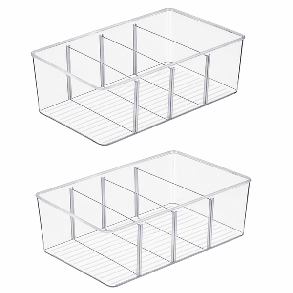2-Pack Food Storage Organizer Bins with 4-Compartment Packet Holders
