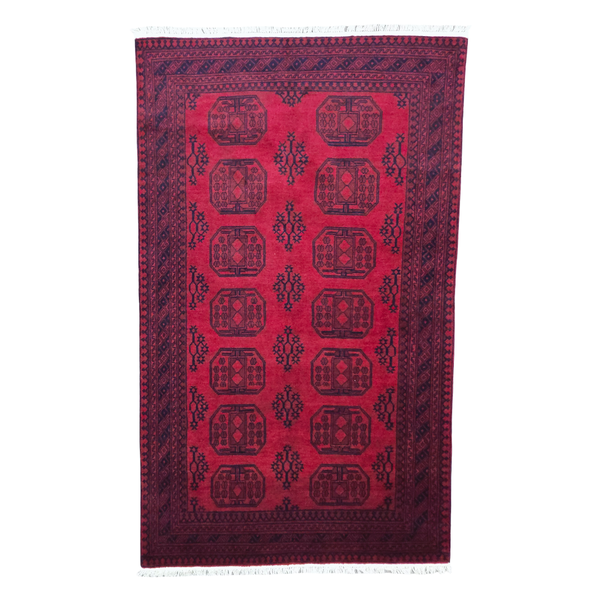 Rugs of Persia / 242 x 143cm Handmade DeepRed Afghan Elephant Feet Area Rug