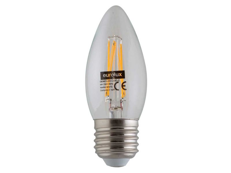 4W Clear Warm White Elli LED Filament E27 Candle Bulb x 4