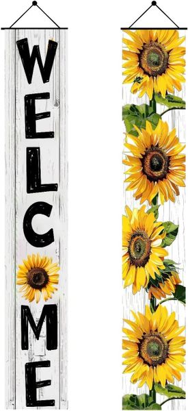 Spring Hanging Banners Welcome Sunflower Porch Sign Hanging - 2 Piece