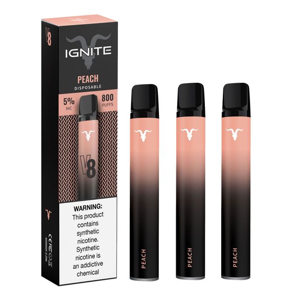 Ignite V8 Disposable Vape Pen - Peach - 2.6ml - 3 Pack