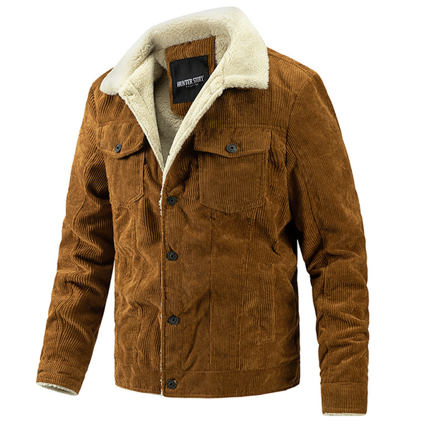 Men's Corduroy Jacket with Sherpa Lining, Warm Winter Coat, Slim Fit