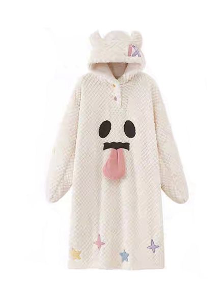 Cute Ghost Themed Waffle Fleece Hooded Funny Pajamas