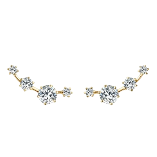 Moissanite Diamond 925 Sterling Silver Gold Plated 4 Stone Stud Earrings