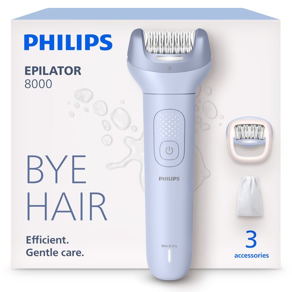 Philips Epilator Series 8000 Cordless, Wet &amp; Dry Epilator, ProGuide Light