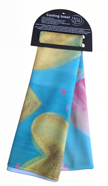 Cooling Towel - Colourful Hearts on Blue