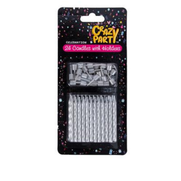 Crazy Party - 24 Pack Metallic Birthday Candles With Holders