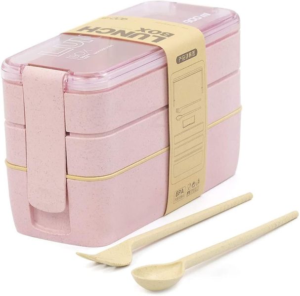 KD - 900ml Portable Microwave Lunch Box 3 Layer Wheat Straw Bento Boxes