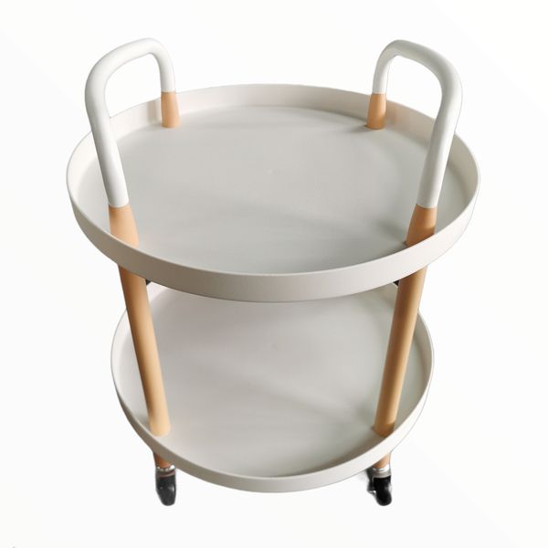 Frozen White 2 Tier Round Trolley Side Table Serving Decoration Trolley