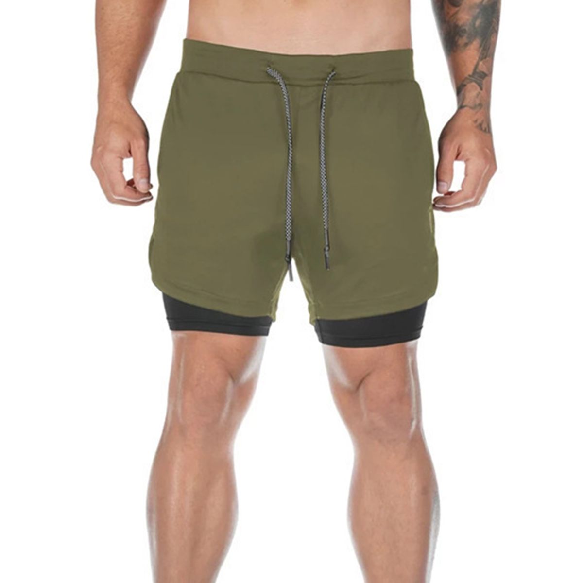 Men's Running Shorts Sport Fast Dry Loose Doublelayer Fitness Pants