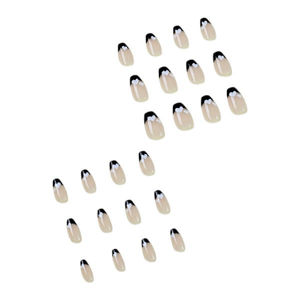 24 Piece- Short Squoval French Tip Press-On Nails With White Hearts - Black