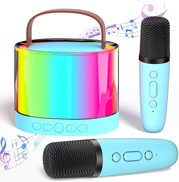 BezosMax Mini Karaoke Machine,2 Wireless Microphones for Kids Adults