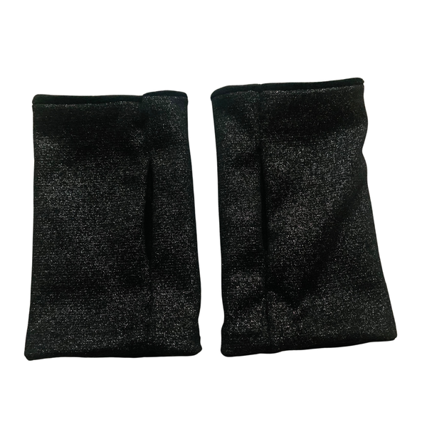 Women Black Velvet and Black Bon Bon Foil Reversible Fingerless Gloves