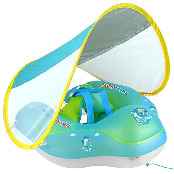 Inflatable Swimming Ring Float Raft With Canopy For Infant Baby Safety Pool