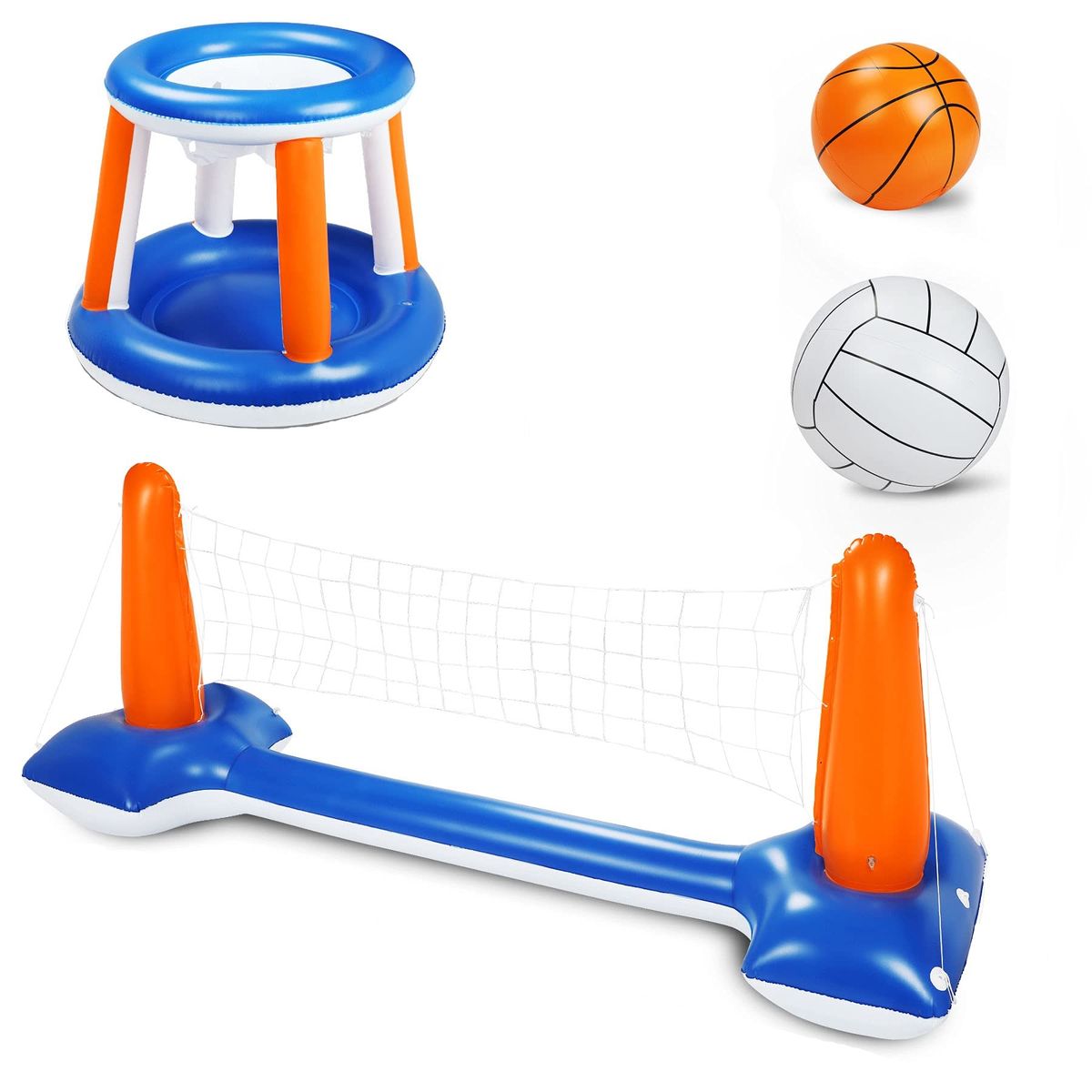 Inflatable Volleyball Net And Basketball Hoop Pool Fun Game Set 