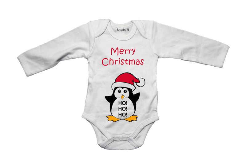 Merry Christmas - Penguin! - Long Sleeve - Baby Grow