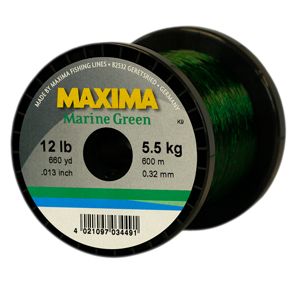 Maxima Nylon Fishing Line, 5.5KG/12LB 0.32MM, Colour Marine Green, 600M Spool