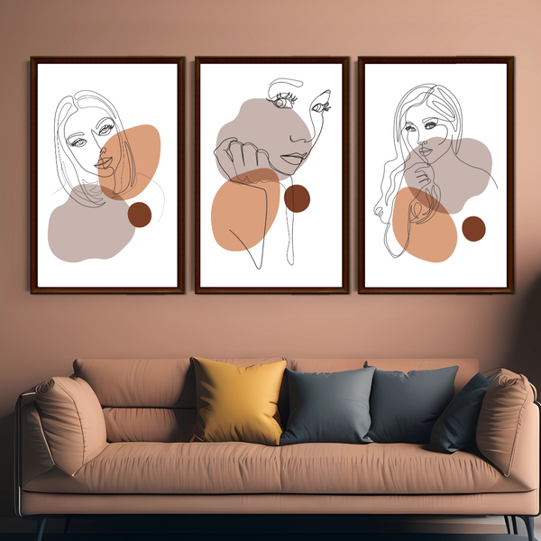 Set of 3 Line Drawing Wall Art Decor Print - A3 Size (Unframed)