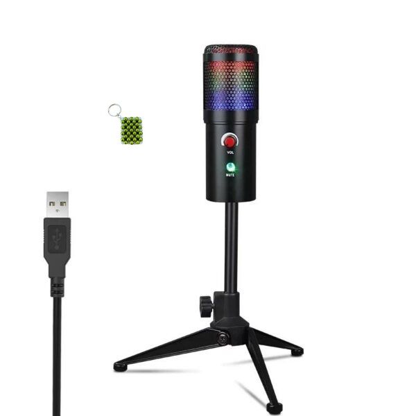 USB Microphone Tripod High Sampling Rate with Breathing Light + Keyholder