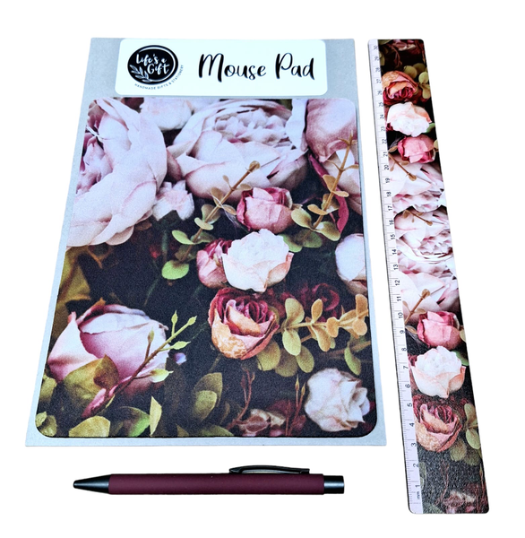 Mouse Pad, 30cm Ruler &amp; Pen Combo - Blooming Assorted Roses