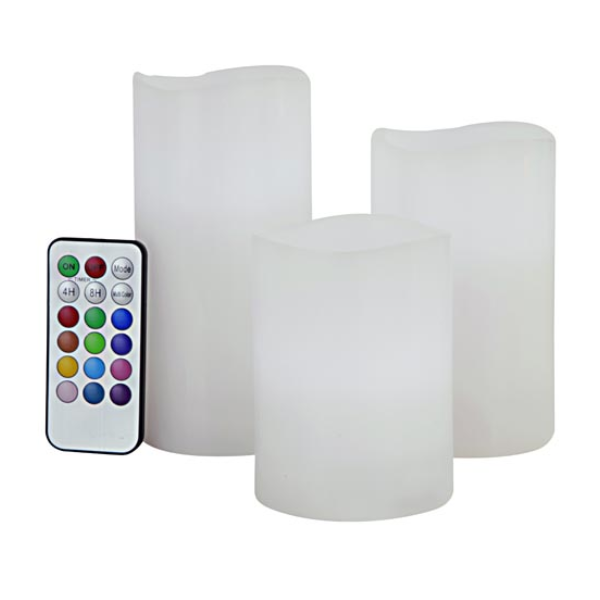 Elegant LED Remote Control Electronic Candles : Smoke &amp; Flameless Set of 3