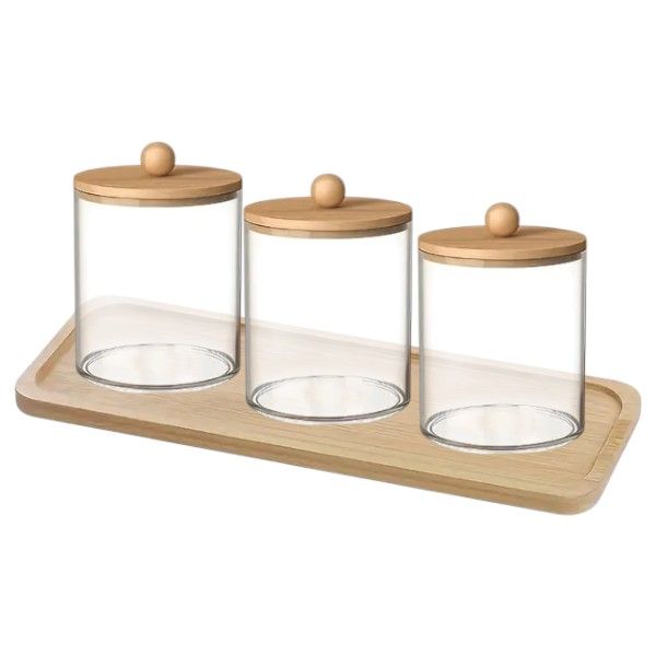 Bathroom Storage Containers With Bamboo Tray - Wood - 3 Piece