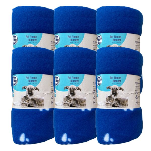 Pet Mall Pet Fleece Blanket Blue Paw Print (76 x 100cm) - 6 Pack