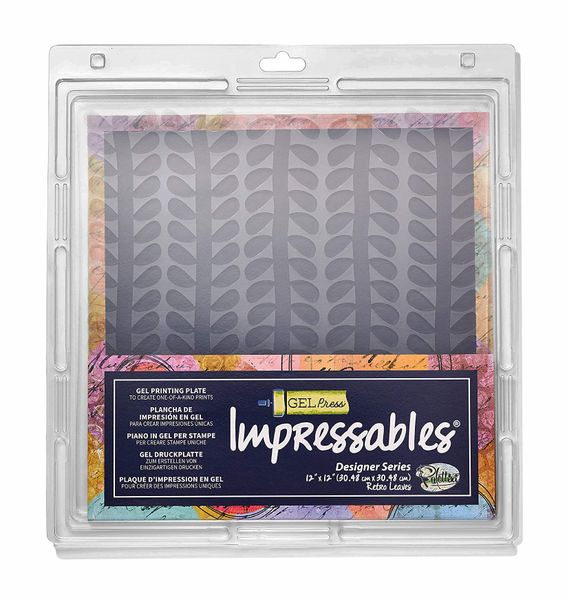 Gel Press Monoprinting Gel Plate - Impressable Retro Leaves-12"x12
