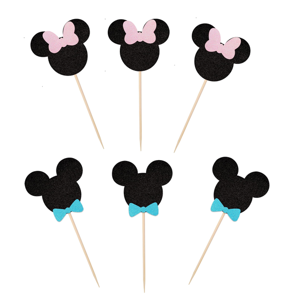 24 Pack Mouse Inspired Cupcake Toppers with Bow Tie Mini Gender Reveal