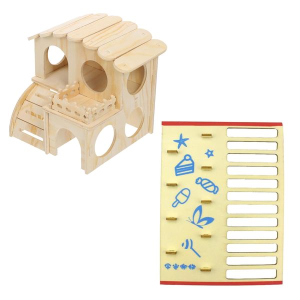 Pet Hamster House, Small Animal Hideout, Wood Hut 14cm &amp; Maze 20cm