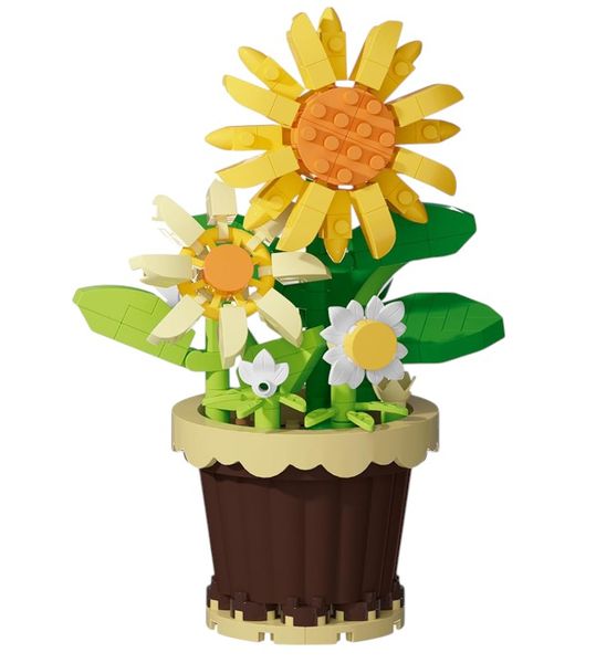 214 Piece - Potted Sunflower Bouquet Building Block Set - Multicolor