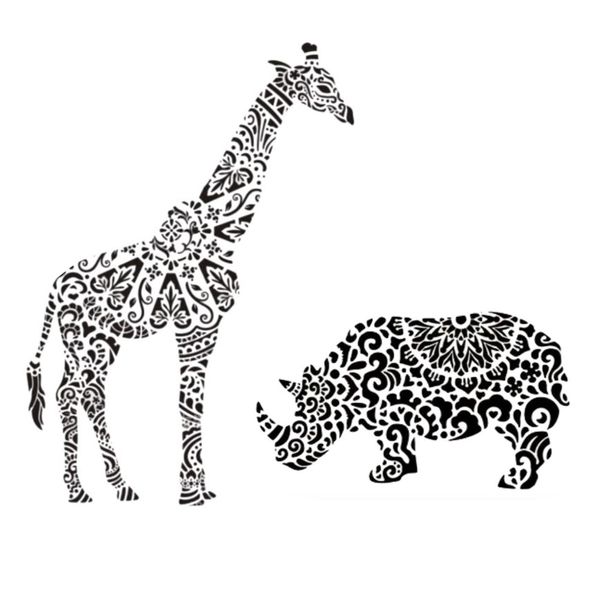 Craft Drawing Rhino &amp; Giraffe Art Painting Stencils Set of 2-35.4cm