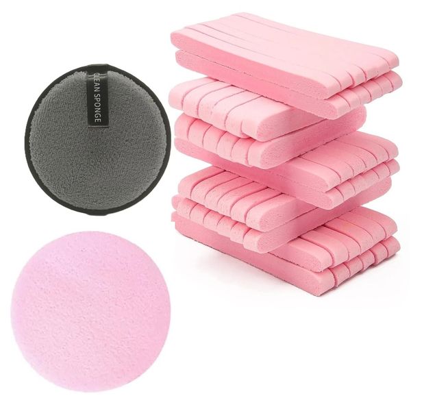 Pack of 60 Compressed Facial Sponges &amp; 1 Grey Reusable Sponge