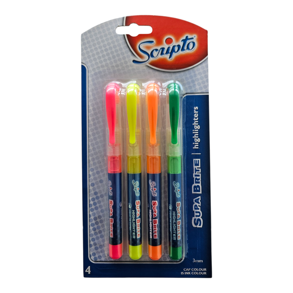 Scripto Supa Brite Highlighters (Blister of 4 Ink Colours)
