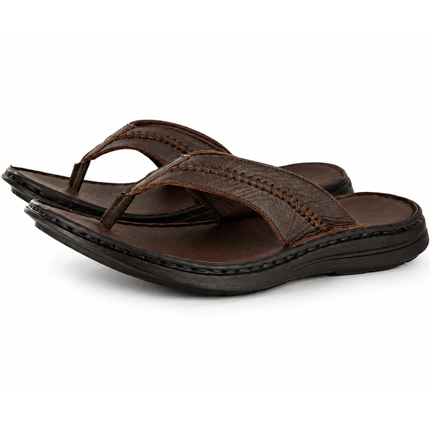 Men's Genuine Leather Dark Brown Flip-Flops