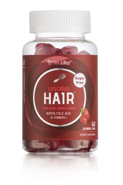NeoVita Luscious Hair Sugar Free Vegan Strawberry Vitamin Gummies 60