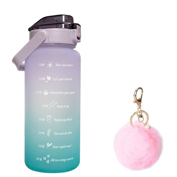 Inspiration Water Bottle Motivational Time Marker 2L plus Fluffy Ball Key Ring