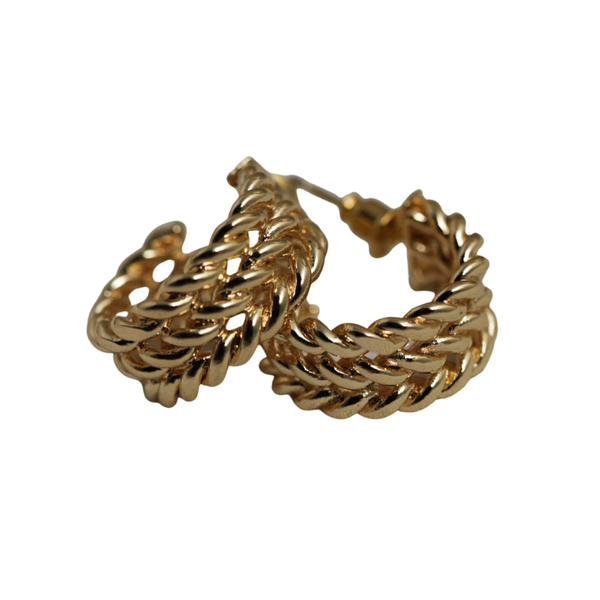 NuLuDa Jewellery - Braided Chunky Stud Hoops Earrings - Gold Plated