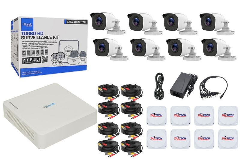HiLook 8CH 2MP CCTV Kit with Ready Cables &amp; Zatech Junction Boxes