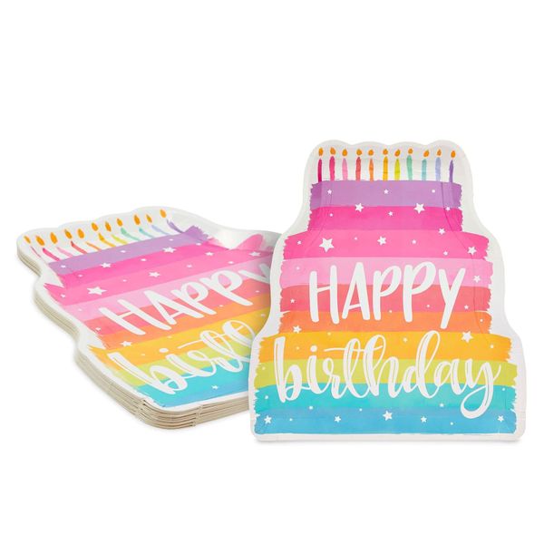 Birthday Cake Paper Party Plates, Die Cut, 24-Pack, 33x38cm