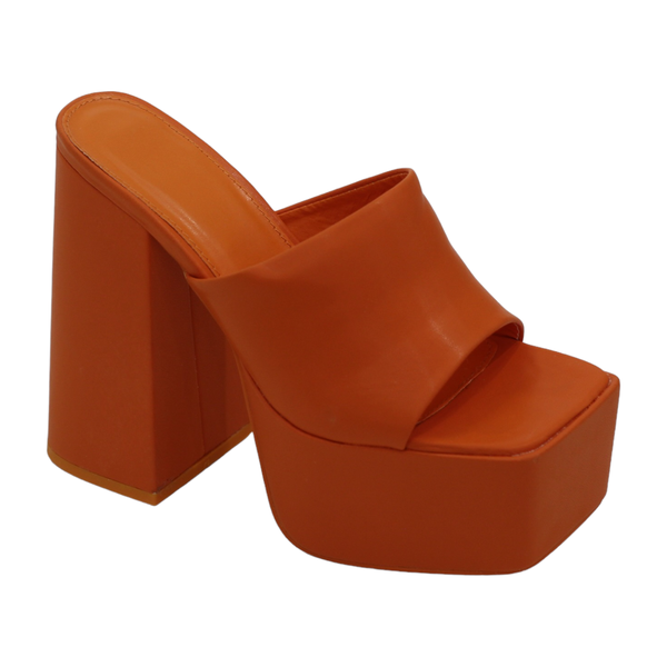Lamara Paris Porto Platform Slide On 14cm Thick Heel PU Orange