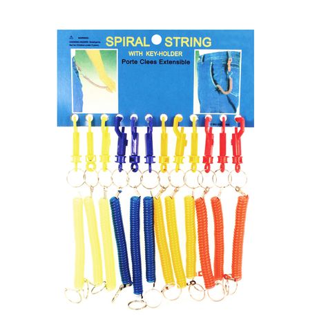 Spiral String key ring with plastic snap-hook, card of 12 assorted colours, Shop Today. Get it Tomorrow!