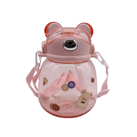 Bottles Kawaii Bear Plastic Water Bottle with Straw Shoulder Strap Cute  Kids