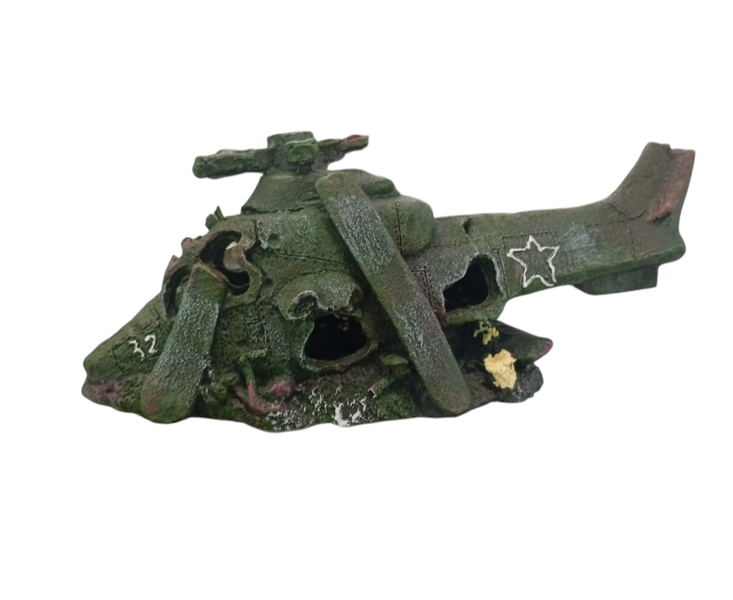 Helicopter Wreckage Aquarium Ornament - Sunken Plane Fish Tank Decor 27cm